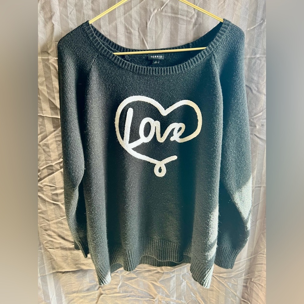Torrid Black Love Apllique Pullover  Sweater Size 2/2X